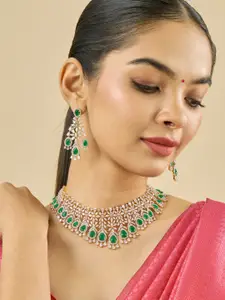 Kushal's Fashion Jewellery Gold-Plated Zircon Studded Party Necklace Set