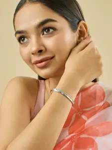 Kushal's Fashion Jewellery White Rhodium-Plated Zircon Stone Studded Kada Bangle