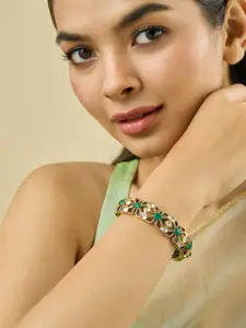Kushal's Fashion Jewellery Embellished Bridal Green Victorian-Plated Kundan Stone  Bangle