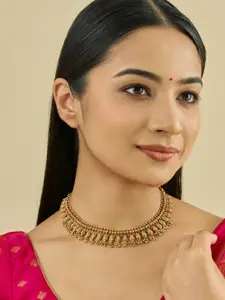 Kushal's Fashion Jewellery Gold-Plated Artificial Stones Studded Antique Necklace