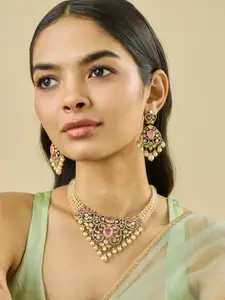 Kushal's Fashion Jewellery Embellished Bridal Victorian-Plated Kundan  Ethnic Necklace Set