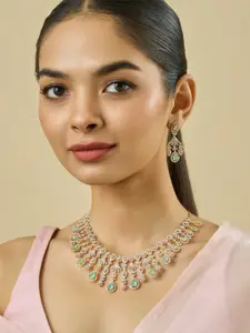 Kushal's Fashion Jewellery Gold-Plated Zircon Studded Party Necklace Set