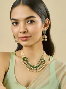 Kushal's Fashion Jewellery Embellished Bridal Victorian-Plated Kundan  Ethnic Necklace Set