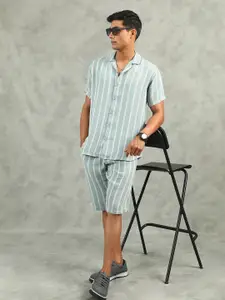 beevee Striped Shirt Collar Pure Cotton Shirt With Shorts