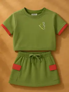 Purple United Kids Girls Round Neck T-Shirt With Skirt