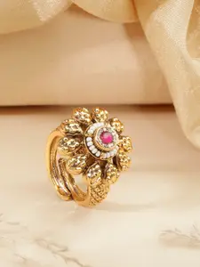 Peora Gold-Plated Artificial Stone Adjustable Finger Ring