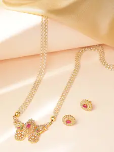 Peora Gold-Plated Artificial Stones Mangalsutra With Earrings