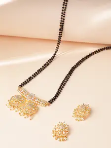 Peora Gold-Plated Crystals Mangalsutra With Earrings