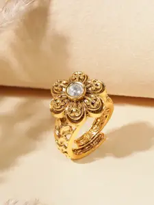 Peora Gold-Plated Floral Artificial Stone Finger Ring
