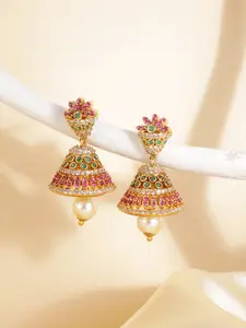 Peora Gold-Plated Artificial Stones Contemporary Jhumkas
