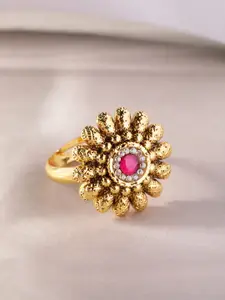 Peora Gold-Plated Floral Artificial Stone Finger Ring