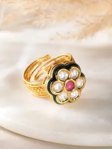 Peora Gold-Plated Floral Crystal Finger Ring