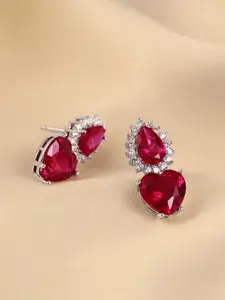 Peora Silver-Plated Cubic Zirconia Heart Shaped Drop Earrings
