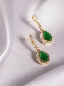 Peora Gold-Plated Cubic Zirconia Teardrop Shaped Drop Earrings