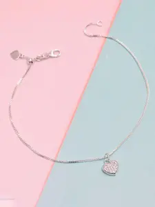 LeCalla 925 Sterling Silver-Plated Artificial Stones Studded And Beaded Anklet