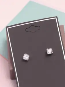 LeCalla Sterling Silver Silver-Plated Cubic Zirconia Studded Round Shaped Studs