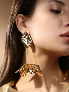 SOHI The Dented Floretta Gold Plated Drop Earrings