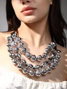 SOHI Silver-Plated Artificial Beadd The Grain Multi-Layer Necklace