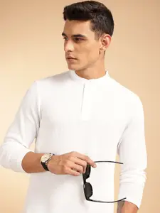 French Connection Self Design Mandarin Collar T-shirt