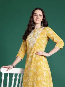 Indo Era Women Floral Embroidered Thread Work Kurta
