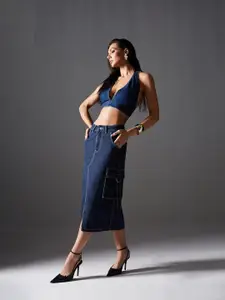 Miss Chase Straight Midi Denim Skirt