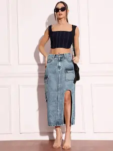 Miss Chase Women Straight Midi Denim A-Line Skirt