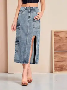 Miss Chase Women Straight Midi Denim Skirt