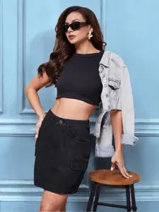 Miss Chase Women Denim Midi Straight A-Line Skirt