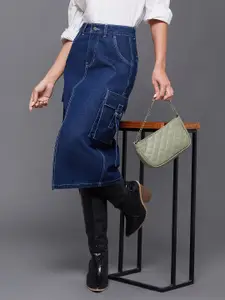 Miss Chase Women Midi Straight Denim Skirt