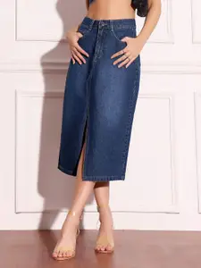 Miss Chase Women A-Line Midi Denim Skirt