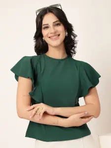 Style Quotient Women Solid Flared Sleeve Ruffles Top