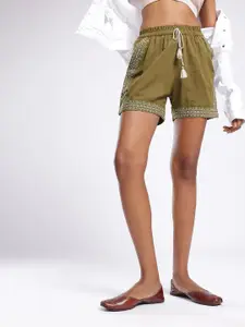 glitchez Women Geometric Embroidered Shorts