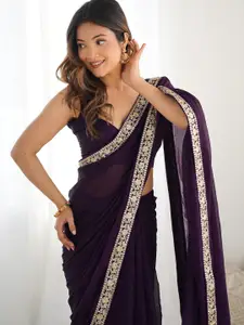 Anouk Solid Sequinned Satin Saree