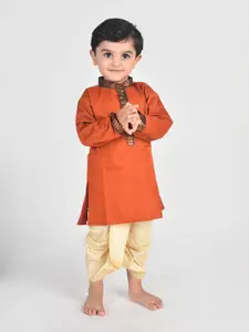 BAESD Boys Woven Design Mandarin Collar Pure Cotton Straight Kurta With Dhoti Pants