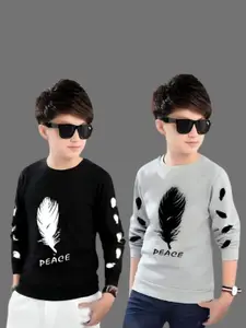 TICOSS Boys Pack of 2 Graphic Printed Round Neck Cotton T-shirts