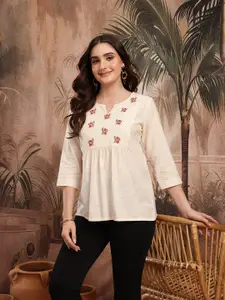 Sangria Floral Embroidered Pure Cotton Peplum Top