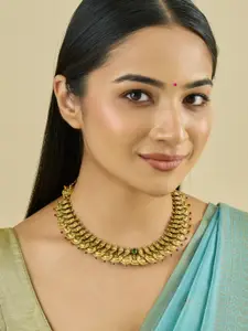 Kushal's Fashion Jewellery Embellished Bridal 92.5 Gold-Plated Stone Temple Necklace