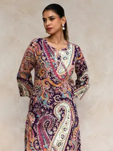 Varanga Ethnic Motifs Printed Cotton Notch Neck Straight Kurta