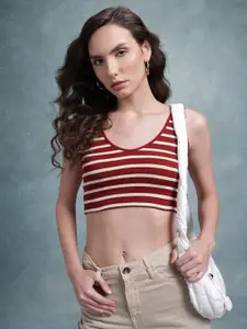 The Roadster Life Co. Striped Scoop Neck Fitted Crop Top