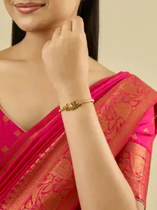 Kushal's Fashion Jewellery Ruby Gold-Plated  Stones Studded Ethnic Antique Kada Bangle