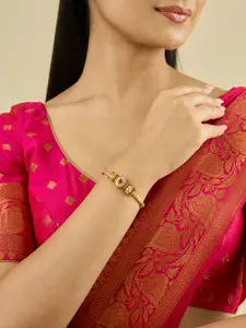 Kushal's Fashion Jewellery Ruby Gold-Plated Stones Studded Ethnic Antique Kada Bangle