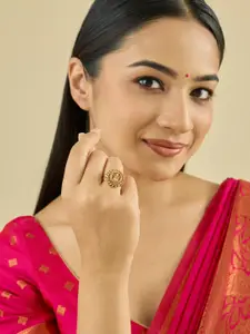 Kushal's Fashion Jewellery Gold-Plated Lakshmi Goddess Antique Finger Ring