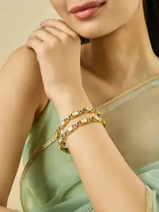 Kushal's Fashion Jewellery Embellished Bridal Set Of 2 WhiteVictorian Kundan Bangles