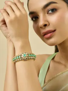 Kushal's Fashion Jewellery Embellished Bridal Mint Victorian-Plated Kundan Kada Bangle