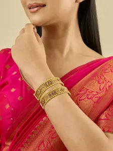 Kushal's Fashion Jewellery Set Of 2 Ruby Gold-Plated Stones Studded Ethnic Antique Bangles