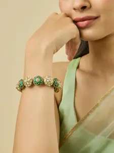 Kushal's Fashion Jewellery Embellished Bridal Green Victorian-Plated Ethnic Kundan Bangle
