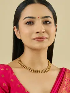 Kushal's Fashion Jewellery Gold-Plated Artificial Stone Studded Antique Short Necklace