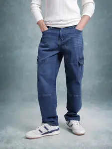 The Roadster Lifestyle Co. Men Relaxed Fit Mid-Rise Light Fade Stretchable Cargo Jeans