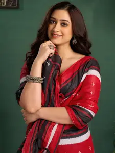 Sangria Abstract Printed Saree With Unstitched Blouse Piece