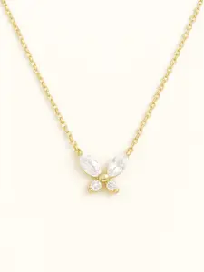 ZAISHA 18KT Gold-Plated Stainless Steel CZ-Studded Dainty Butterfly Pendant Necklace